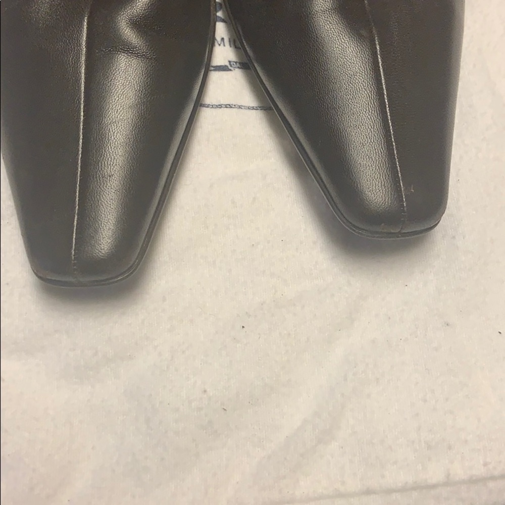 NWOT Prada Logo Brwn W Slvr Kitten Heel Lthr Boots - Picture 5 of 8